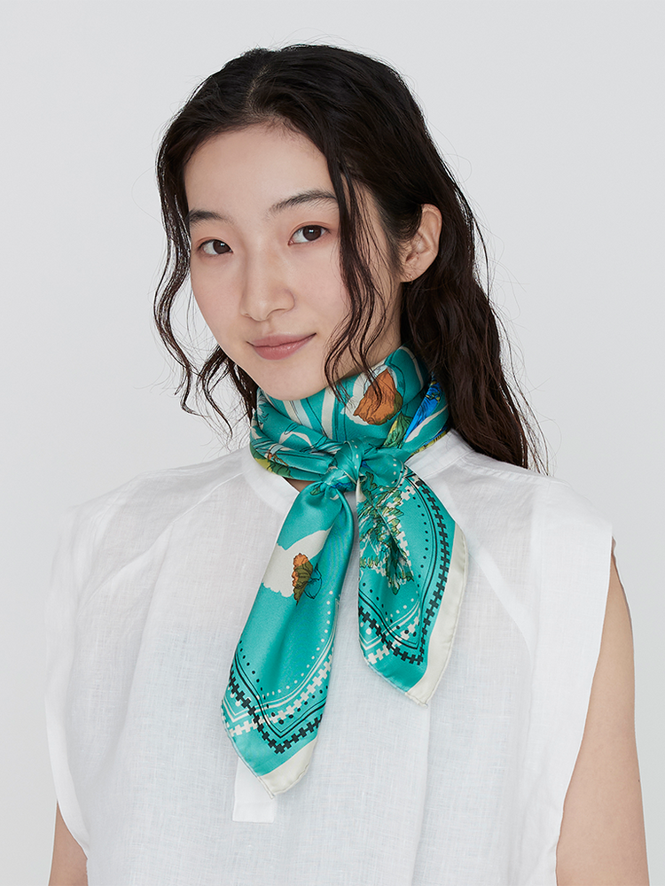 
                  
                    Green and Blue Floral Silk Scarf - Roztayger
                  
                