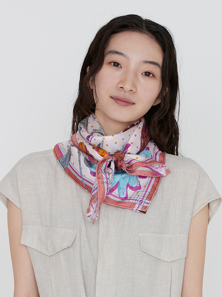 Pink Mix Floral Silk Scarf - Roztayger