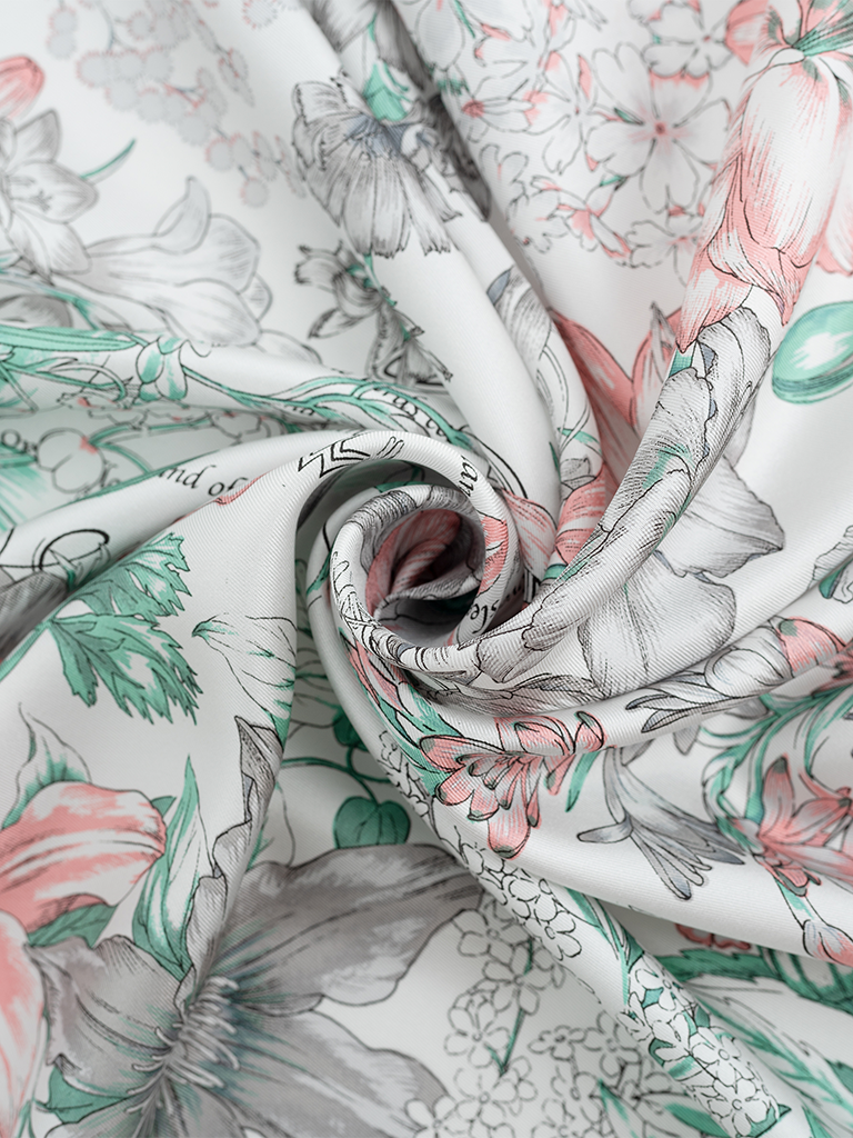 Light Grey Floral Silk Scarf - Roztayger