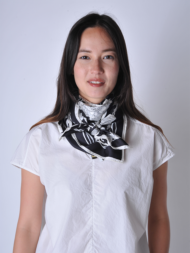 Black and White Floral Silk Scarf - Roztayger