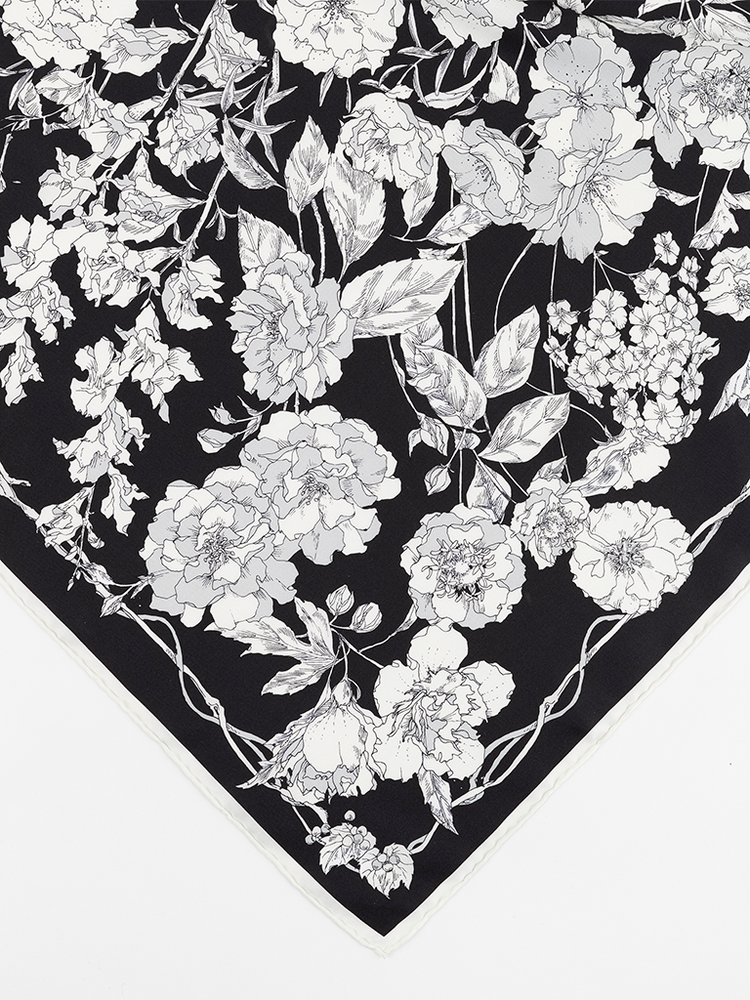 
                  
                    Black and White Floral Silk Scarf - Roztayger
                  
                