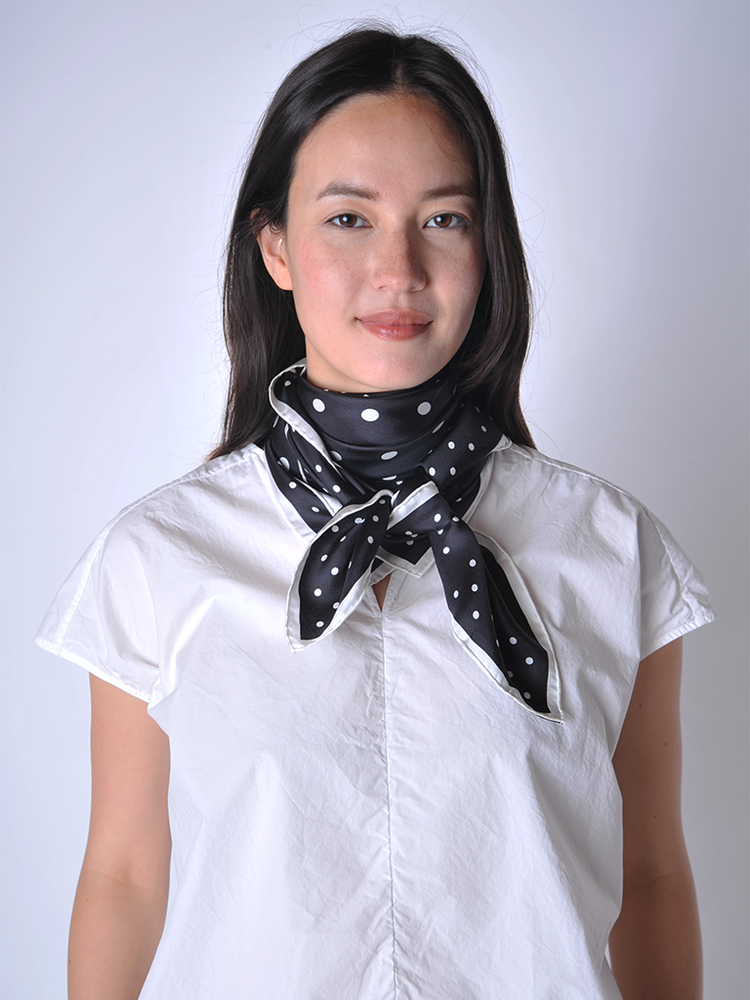 Black and White Dot Silk  Scarf - Roztayger
