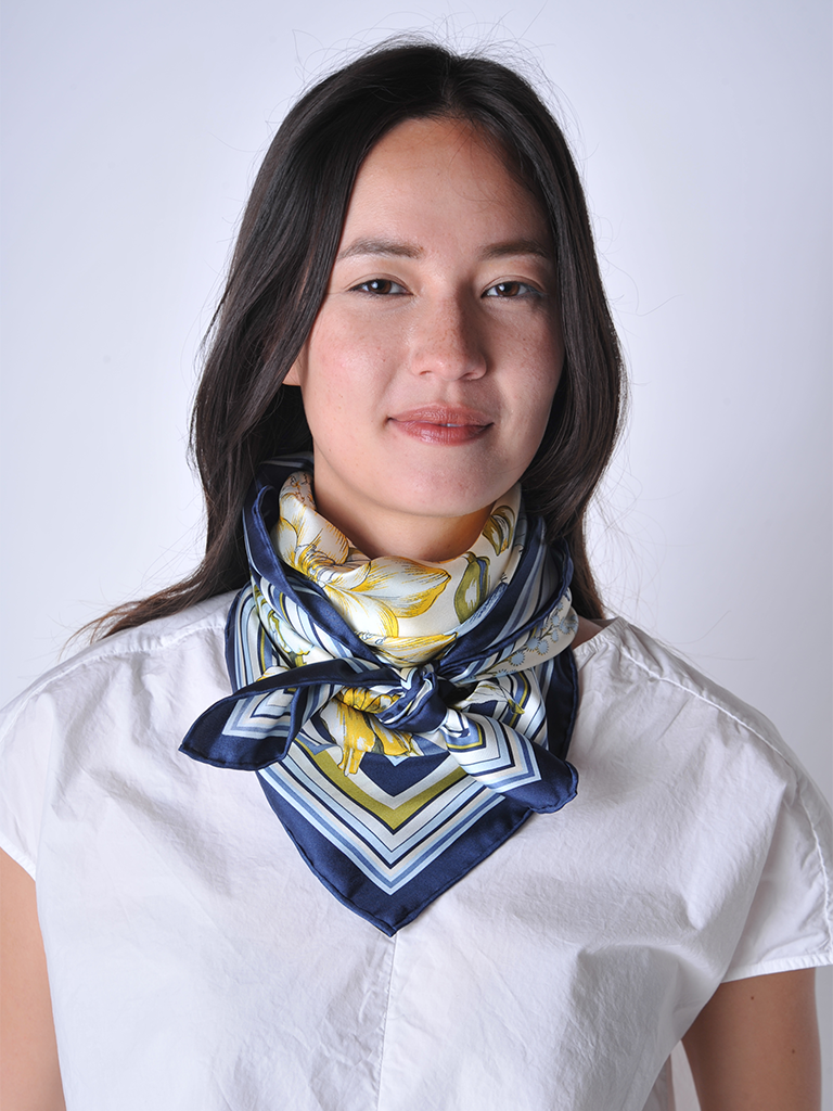 Navy Floral Silk Scarf - Roztayger