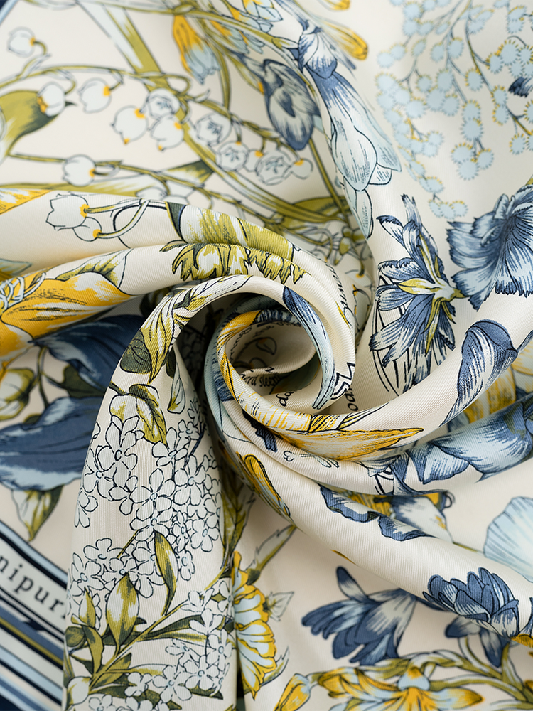 Navy Floral Silk Scarf - Roztayger
