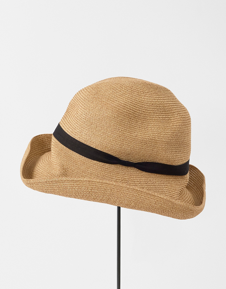 Mixed Brown Pale Black Ribbon Large Brimmed Box Hat - Roztayger