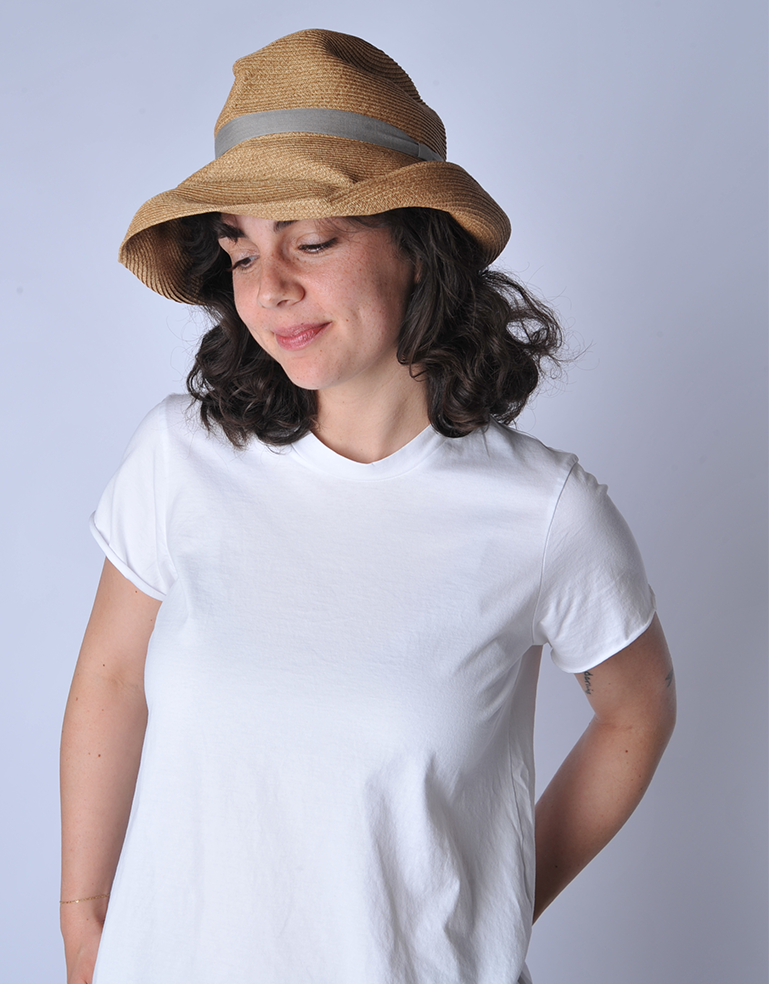 Mixed Brown Grey Ribbon Large Brimmed Box Hat - Roztayger