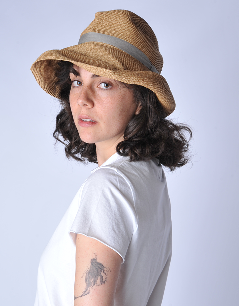 Mixed Brown Grey Ribbon Large Brimmed Box Hat - Roztayger