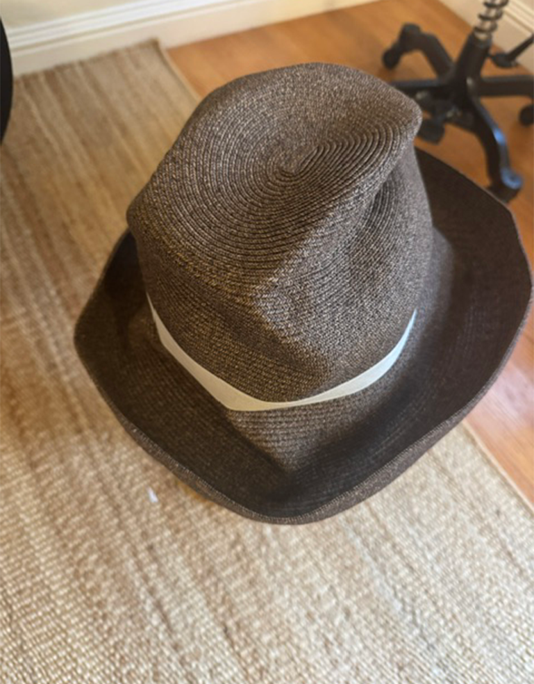 Dark Brown Cream Ribbon Large Brimmed Box Hat - Roztayger