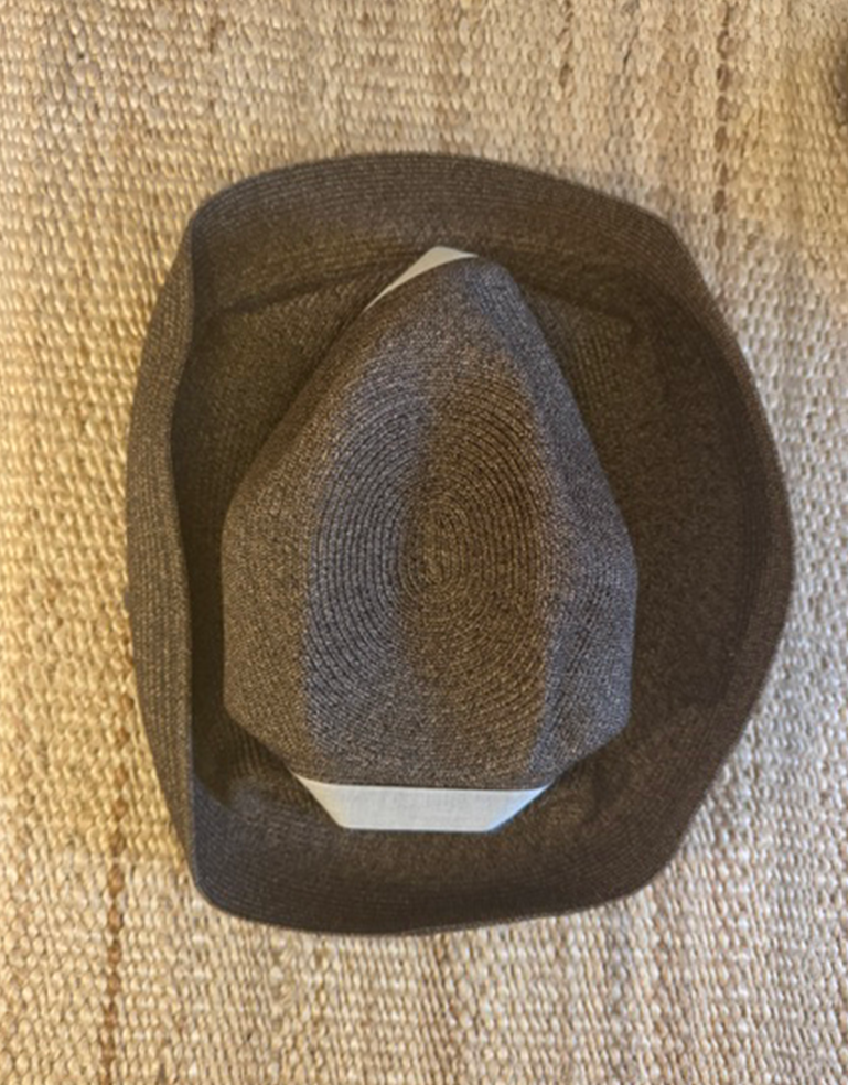 Dark Brown Cream Ribbon Large Brimmed Box Hat - Roztayger