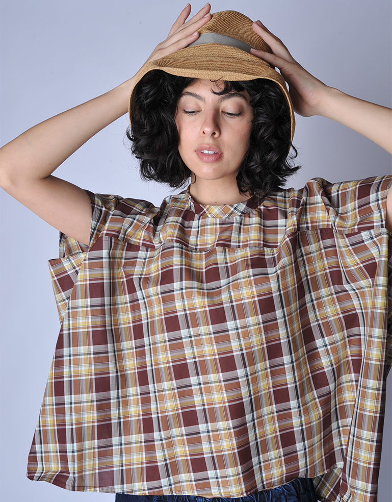 Mixed Brown Grey Ribbon Large Brimmed Box Hat - Roztayger