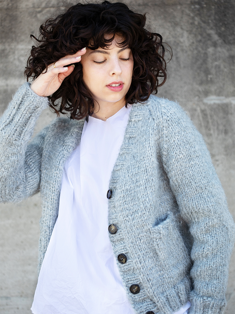 
                  
                    Mikiknits Grey Ingrid Cardigan - Silk Sweater - Roztayger
                  
                