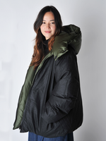 Khaki and Slate Odna Reversible Hooded Puffer Jacket