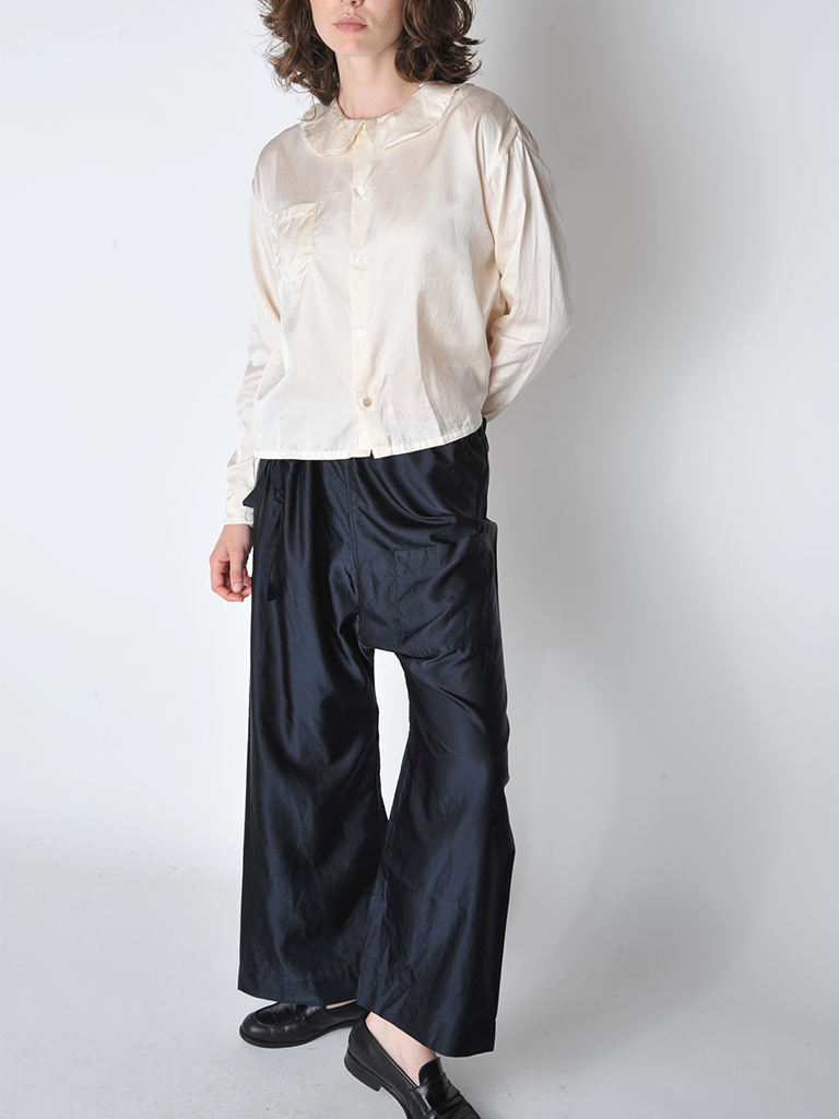 Dark Navy Satin Wide Leg Japanese Pants