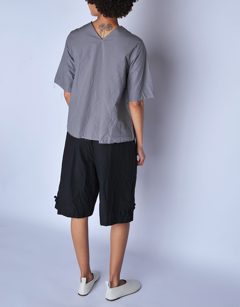 Grey V Back Elbow Length Shirt - Roztayger