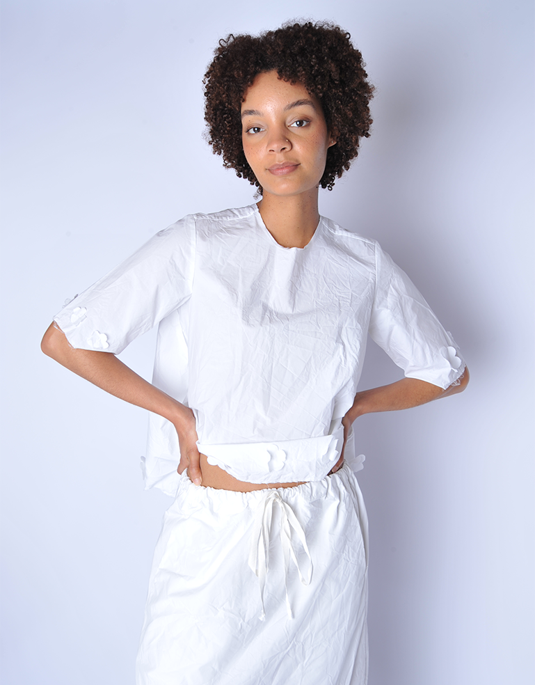 White Twisted Floral Skirt Medium Long - Roztayger