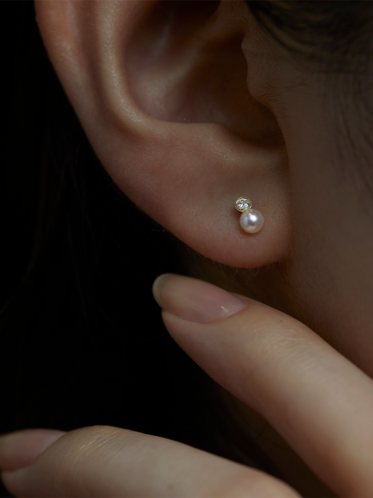 Pearl and White Diamond Studs