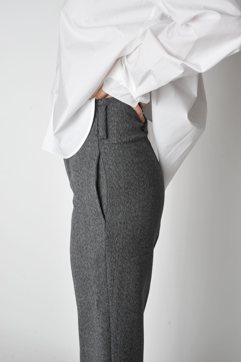 Grey Herringbone High Waisted Perth Pant