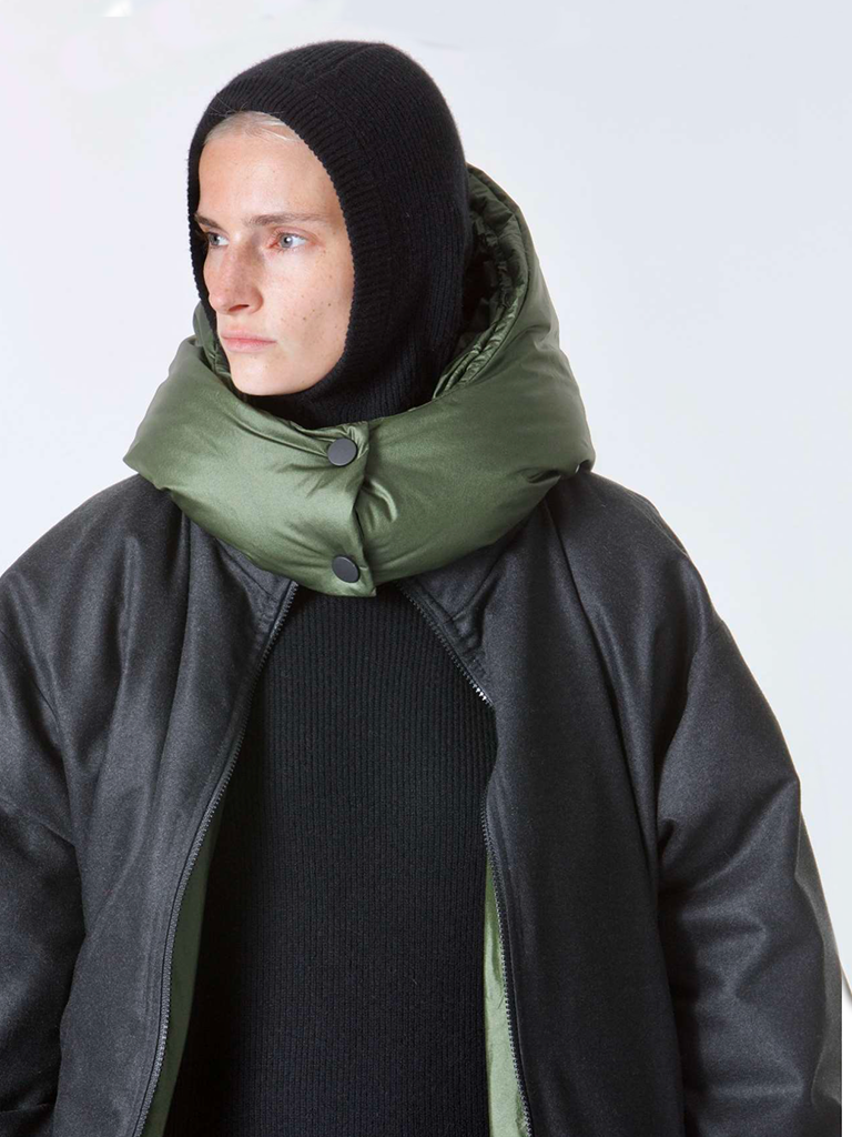 Khaki and Slate Odna Reversible Hooded Puffer Jacket