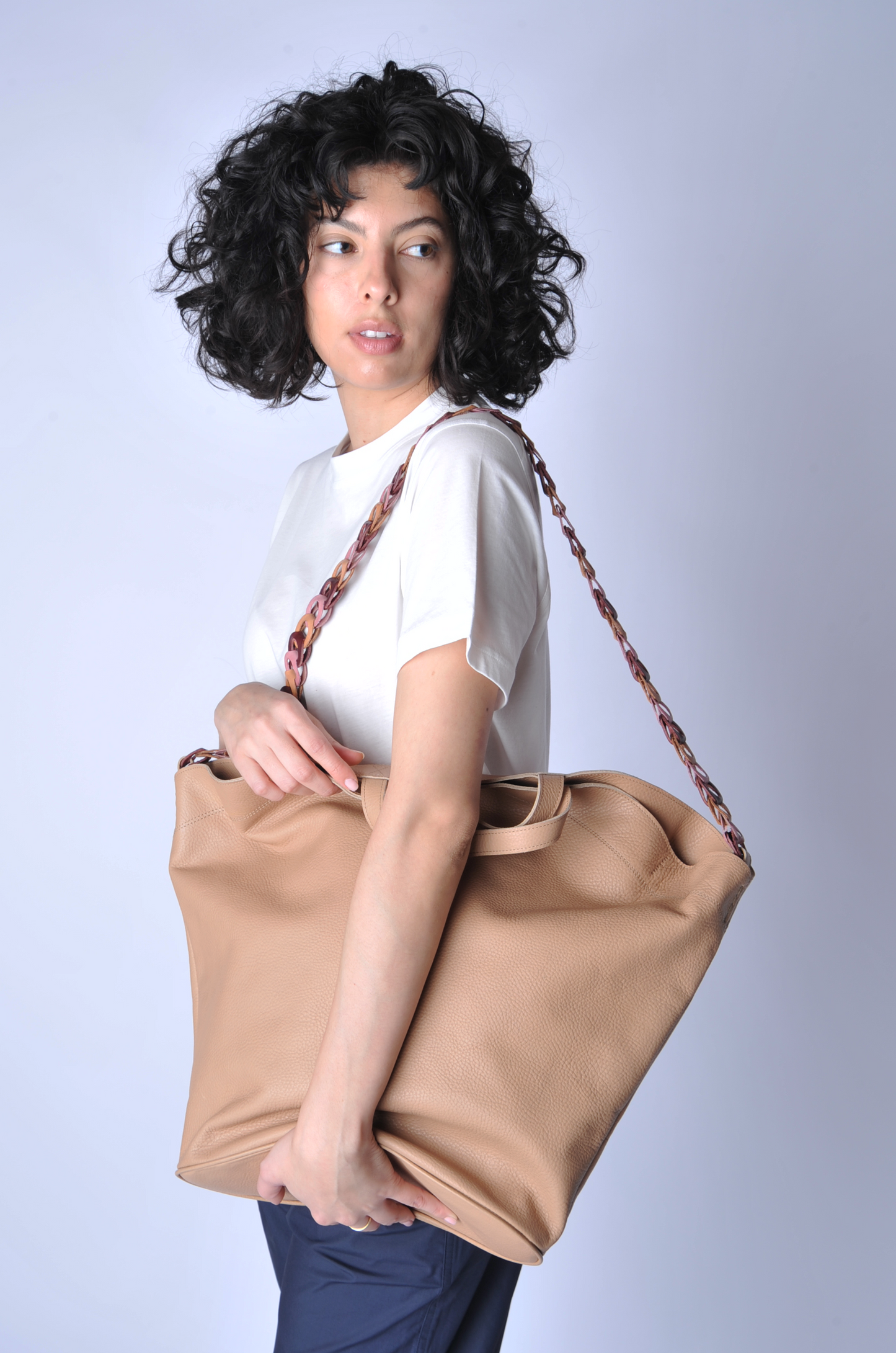 Tan Eloisa Fan Tote with Multcolor Strap - Roztayger