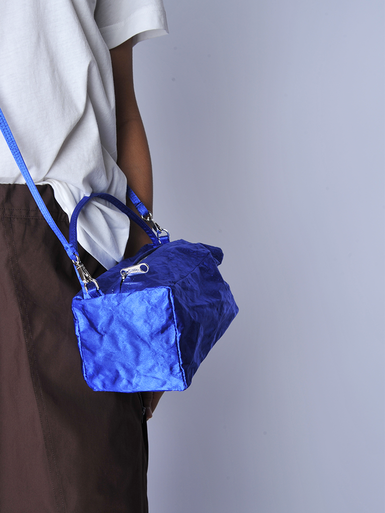 Mykonos Blue Satin Box Bag - Roztayger