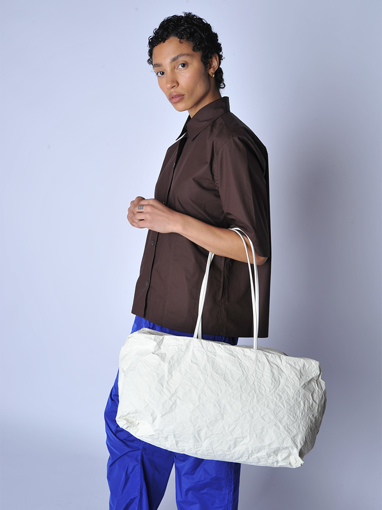 Warm White Matte Nylon Duffle Bag - Roztayger