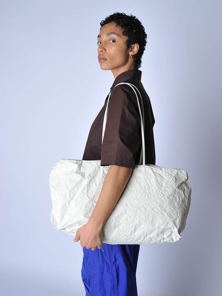 Warm White Matte Nylon Duffle Bag - Roztayger