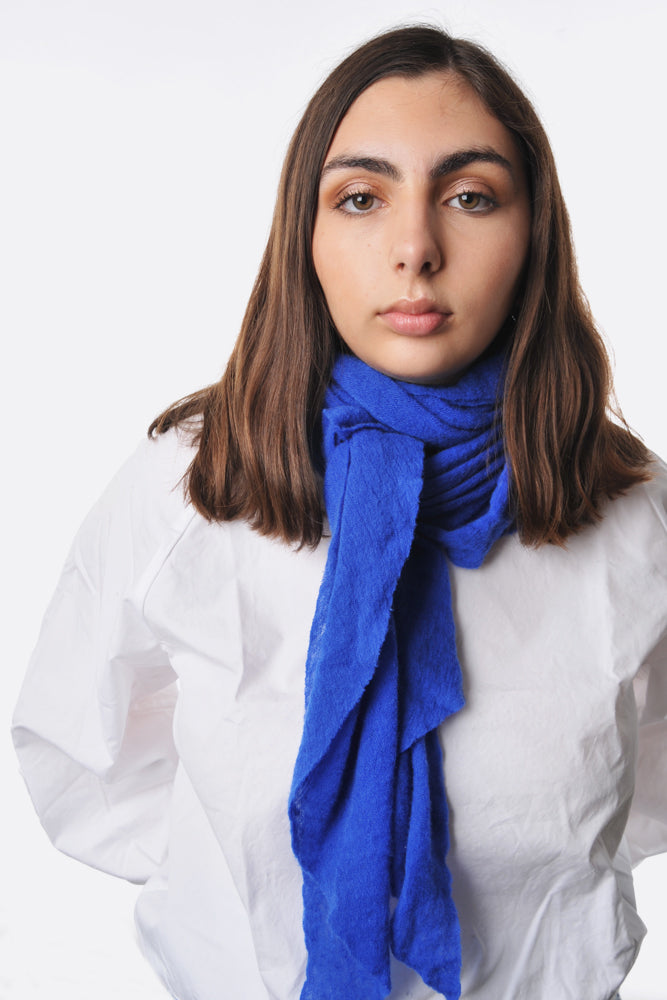 Thick Blue Melange Knit Large Cashmere Tube Scarf