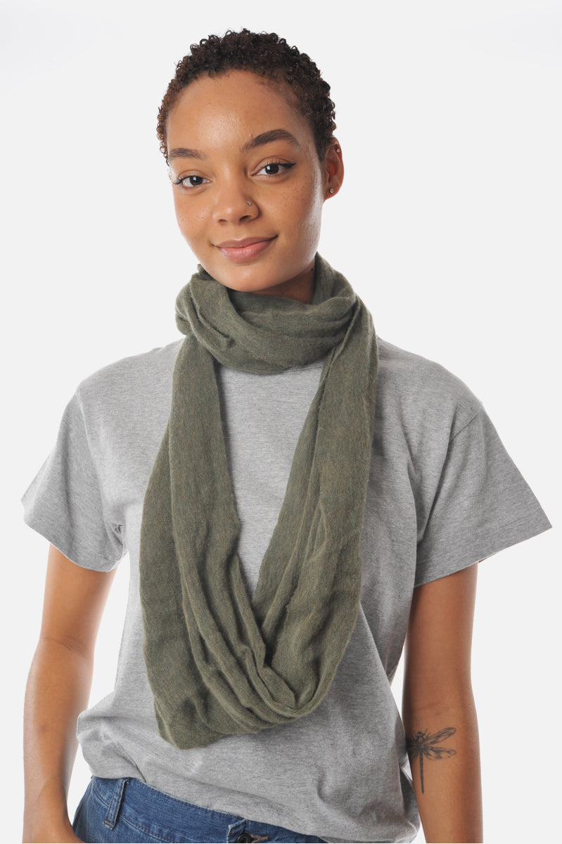 Olive Melange Cashmere Tube Scarf - Roztayger